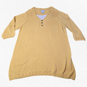 Y2K Blair Yellow Crochet Knit Twofer Popover Tunic Sweater Dress Size Large